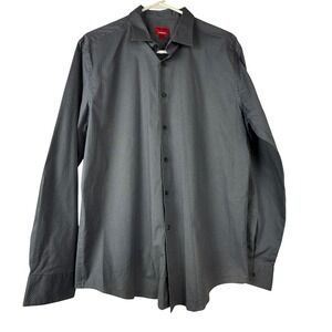 Alfani Men's Slim Fit Stretch Dress Shirt Charcoal Polka Dot Long Sleeve L